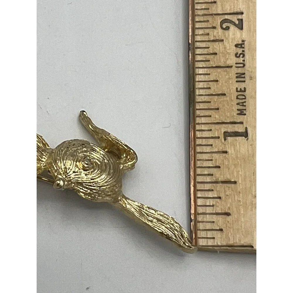 Brooch Bunny Rabbit Pin Holding Flower w/ Pearl Brushed Gold Tone 2” Easter Gift